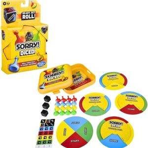 Hasbro Sorry! Diced Game with Red, Blue, Green Accents